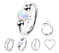 RUNRAYAY 4pcs 18g anelli di naso opale d'argento per donne cerchi a naso da 8 mm/10 mm Anelli di naso chirurgico in acciaio Piercing Gioielli Piercing Possono essere utilizzati come anello del naso