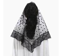 RUNRAYAY Black Mass Veil Triangle with Wave Point, Mantilla Cathedral Head Covering Chapel Veil Latin Scarf Latin Mass Head Covering Veils