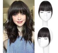 RUNRAYAY Clip in Bangs, Bangs Clube On for Women Human Hair Wispy Bangs Pieves for Women Clip in Bangs Fake Hair Extension for Women Daily Wear, marrone nero