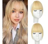RUNRAYAY Clip In Bangs, Bangs Clube On for Women Human Hair Wispy Bangs Pieves for Women Clip in Bangs Falso Hair Extension for Women Daily Wear, Blonde 613#