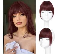 RUNRAYAY Clip in Bangs, Bangs Clube On for Women Human Hair Wispy Bangs Pieves for Women Clip in Bangs Falso Hair Extension for Women Daily Wear, Claret-Red 99J