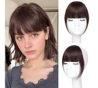 RUNRAYAY Clip in Bangs, Bangs Hair Clip On For Women Human Hair Wispy Bangs Hairtopices for Women Clip su finte colpi estensione per capelli per donne abbigliamento quotidiano, marrone scuro