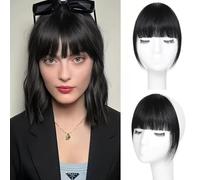 RUNRAYAY Clip in Bangs, Bangs Hair Clip On For Women Human Hair Wispy Bangs Hairtopices for Women Clip su finte colpi estensione per i capelli per donne abbigliamento quotidiano, nero