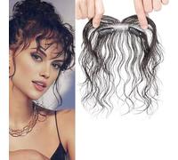RUNRAYAY Clip in frangia, scoppi di capelli umani con 2 clip non slittanti, capelli a 360 ° copertina con scoppi di capelli fetali per migliorare le caratteristiche del viso delle donne, nero