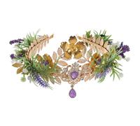 RUNRAYAY Copricapo viola con ciondolo per sopracciglia, corona floreale da fata, cerchietto da elfo dei boschi, ghirlanda della foresta, tiara elfica per cosplay rinascimentale, Natale, matrimonio, B