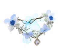 RUNRAYAY Corona da elfo con fiori blu fatta a mano, cerchietto floreale gotico per donne e ragazze, accessori per feste medievali, rinascimentali, cosplay di Halloween - A