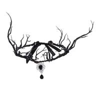 RUNRAYAY Corona di fiori da elfo fatta a mano, copricapo con corna nere, cerchietto di fiori gotico, tiara elfica del bosco per donna, rinascimento, fiera, cosplay, Halloween - D