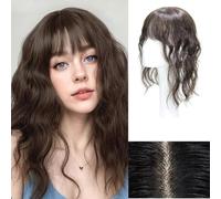 RUNRAYAY da 12 pollici Clip per capelli, vera copertura per capelli umani a 360 ° con scoppi contunici per le donne, con clip in frange falsi margini pieni, in stile marrone 2