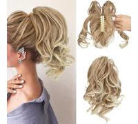 RUNRAYAY Extension per coda di cavallo corta da 25 cm con fermaglio a griffe, extension fai da te in metallo flessibile, extension per chignon spettinato per donna, extension sintetiche 27T613
