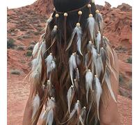 RUNRAYAY Fascia di Piume Boho, Fascia Hippie per Accessori Festival, Abiti Burning Man per Donne Ragazze Copricapo Cerchi per Capelli Tassel Party Cosplay Costume Decorazione