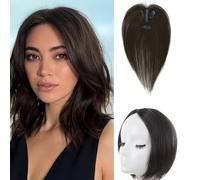 RUNRAYAY Fermaglio per capelli con frangia, copertura 3D a 360°, extension per capelli da 25 cm per donna, frangia finta per uso quotidiano Castano Nero