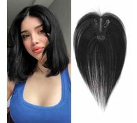 RUNRAYAY Frangia con fermaglio per capelli, frangia 3D a 360°, extension per capelli da 25 cm per donna, frangia finta per uso quotidiano Nero naturale