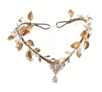 RUNRAYAY Golden Fairy Flower Headband with Pearl, Renaissance Leaf Crown Woodland Elf Headpiece Forest Floral Tiara for Women Halloween Cosplay Fantasy Photography