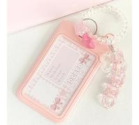 runrayay KPOP Photocard Holder Keychain Cartoon Pc Holder KPOP ID Badge Holder with Keychain Student Bus Card Pendant Keychain Hard Shell Protective Photo Sleeves - Pink