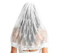 RUNRAYAY Lace Veil Wedding Veil, 1 Tier Bridal Veil, Bachelorette with Comb, White Lace, Bride to Be, Bridal Shower, Engagement Party, Short Wedding Headwear - A