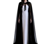 RUNRAYAY Mantella lunga da donna in chiffon a rete velata con mantello con | Chiffon velato leggero, rivestimento del mantello a tutta lunghezza, drappeggio laterale aperto, scollo rotondo, abito formal