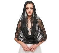 RUNRAYAY Mantilla, Sciarpa di Velo di Chiesa, Nozze su Larga Scala, Damigella d'Onore, Nero, a Forma Infinita, Sciarpa di Pizzo per le Donne