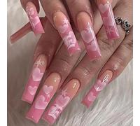 RUNRAYAY Pink Love Press On Nails Long, Nail Tips Stick Glue On Nail Unghie Finte per Donne Acrilico Copertura Completa Unghie Coffin 24 Pezzi Kit Nail Art