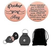 runrayay Pocket Hug Token, Inspirational Birthday Long Distance Relationship Keepsake, Double Sided Message Engraved with Leather Keychain for Friends Bestie Graduation Gift