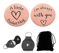 runrayay Pocket Hug Token, Long Distance Relationship Keepsake Stainless Steel Double Sided Inspirational Gift with Pu Leather Keychain - I'm Always with You