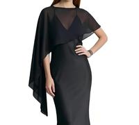 RUNRAYAY Poncho da donna in chiffon con mantello lungo a rete trasparente i | Chiffon velato leggero, rivestimento del mantello a tutta lunghezza, drappeggio laterale aperto, scollo rotondo, abito formal