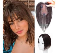 RUNRAYAY Real Human Hair toppers, 360 ° 3D Copertura topper per capelli umani per donne con perdita di capelli diradati con scoppi di otto caratteri, stile marrone scuro 1