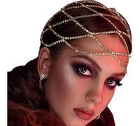 RUNRAYAY Rhinestone Mash Coperino Capo, ruggendo Belly Dance Dance Crystal Flapper Head Chain Accessori per capelli da sposa per donne Festa di costumi - Golden