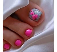 RUNRAYAY Rose Toe Nail Tips, unghie finte quadrate rosa per donna, extension unghie, unghie finte da spiaggia, bianche, per donna, 24 pezzi
