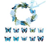 RUNRAYAY Set di accessori per fate rinascimentali a farfalla, corona da elfo con fiori blu e 10 fermagli per capelli a farfalla per costume da renfaire da donna, cosplay, outfit da fata - G
