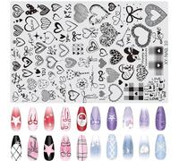 RUNRAYAY Set di piastre per stamping per unghie Love & Bow, piastre per nail art a quadri, kit per stampi, strumenti per stampa fai da te per nail art, manicure e centri estetici