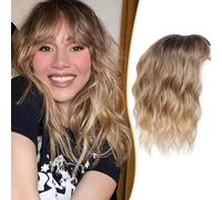 RUNRAYAY Topper per capelli da donna, toppers per capelli sintetici ondulati con riga centrale e frangia, clip in parrucca - T/2/18/60