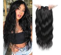 RUNRAYAY Topper per capelli per donne con capelli diradati, 50 cm, frangia sintetica riccia ondulata a 360°, riga laterale, clip in 3D (nero 1B#)