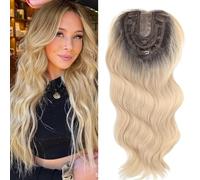 RUNRAYAY Topper per capelli per donne con capelli diradati, frangia sintetica riccia ondulata a 360°, riga laterale, clip in 3D, 55 cm (sfumatura oro R4/22/88#)