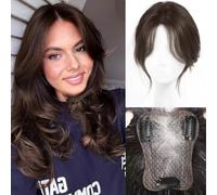 RUNRAYAY Toppers per capelli per donne capelli umani veri, 360 ° 3d senza scoppi estensioni per capelli top phips con frangia di otto caratteri, copre capelli sparsi, stile marrone 1
