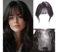 RUNRAYAY Toppers per capelli per donne vere capelli umani, 360 ° 3d senza scoppi estensioni per capelli con frangetta francese, copri i capelli sparsi, stile nero 2