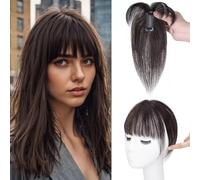 RUNRAYAY Toppers per capelli per donne vere capelli umani, clip 3d da 10 pollici in colpi toppers per capelli umani con capelli diradellati 165% di topper per capelli a densità, nero marrone nero