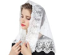RUNRAYAY Veli di pizzo floreale bianco, ricamato testa coprendo Messa latina Mantilla Chiesa veli sciarpa corta per le donne da sposa