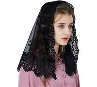 RUNRAYAY Veli neri in pizzo floreale, velo ricamato per la copertura della testa, veli per la messa latina, sciarpa corta per la sposa.