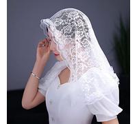 RUNRAYAY Velo da cappella bianco, veli per chiesa ricamati in pizzo Mantilla Foulard copricapo per donna