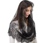 runrayay Velo di Pizzo Nero, Forma Infinity Tradizionale di Ispirazione Vintage In Stile Spagnolo, Sciarpa Latina Che Copre La Testa Della Chiesa per Le Damigelle D'Onore di Nozze di Massa