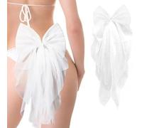 RUNRAYAY White Bachelorette Party Decorations Bikini Veil, Booty Veil for Bikini Bachelorette Party, Bride to Be White Bow Tulle, C