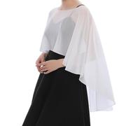 RUNRAYAY White Women Chiffon Long Cape High Low Flowy Poncho Sheer Mesh Shawl and Wraps Capelets Bridal Wedding Evening, C