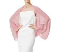 RUNRAYAY Women's Chiffon Stole with Sleeves Festive Sheer Shoulder Scarf Elegant Capelet Summer Bridal Jacket for Evening Dresses Wedding Dresses, Pink