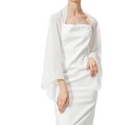 RUNRAYAY Women's Chiffon Stole with Sleeves Festive Sheer Shoulder Scarf Elegant Capelet Summer Bridal Jacket for Evening Dresses Wedding Dresses, White