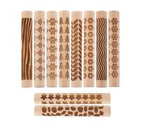 RUNROTOO 10pezzi Rulli di Texture in Legno per Argilla e Ceramica, Mattarello per Modellare Manico, Disegni Vari e Stesura Uniforme per Studio e Lezioni