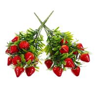 RUNROTOO 2 Pezzi Gambi di Fragole Artificiali Rosse in Pvc senza Odore per Decorazioni Floreali e Feste in Casa Aspetto Realistico