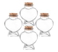 RUNROTOO 4pezzi Bottigliette di Vetro a Forma di Cuore 50ml con Tappo in Sughero per Uso DIY e Conservazione di Piccoli Oggetti per Appassionati D'arte