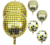 RUNROTOO 6pezzi Palloncini Disco Ball in Alluminio per Decorazioni Party Compleanno Palloncini Metallizzati Oro Argento e Nero per Addobbi Festa e Cake Topper Leggeri e Resistenti