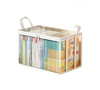 runsion Borsa trasparente con manico, organizer con cerniera per traslochi, libri, CD, DVD, resistente, confezione da 2 (grande e piccola) (bianco)