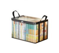 runsion Borsa trasparente con manico, organizer con cerniera per traslochi, libri, CD, DVD, resistente, confezione da 2 (grande e piccola) (nero)